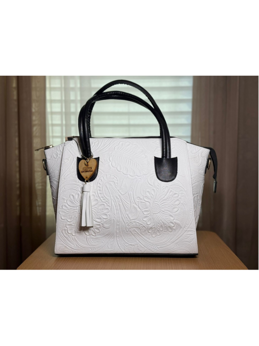 Black and White Embossed Tooled Artisan LEATHER Bag Purse Bolsa Artesanal Mexico - Picture 8 of 14